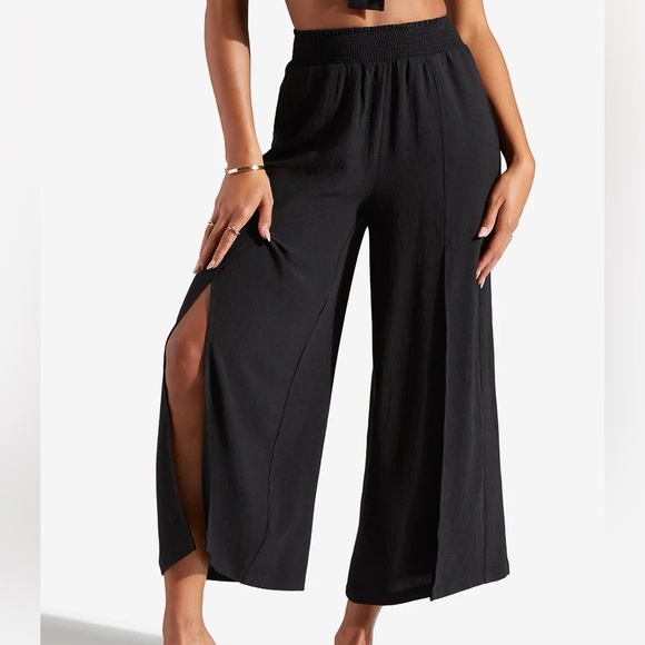 🔺SOLD🔺✨NEW Set✨ Shoedazzle Smocked Wide Leg Pant & Tie Front Crop Top - Large - Picture 3 of 13